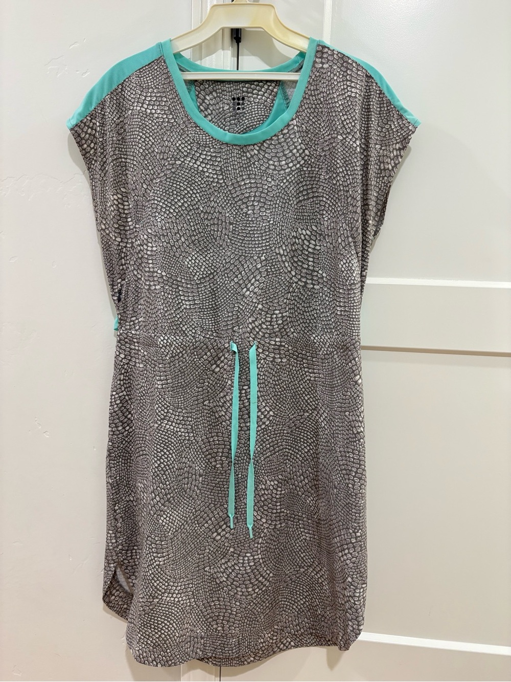 Grey Patterned Title Nine Women's Drawstring Dress with Mint Trim